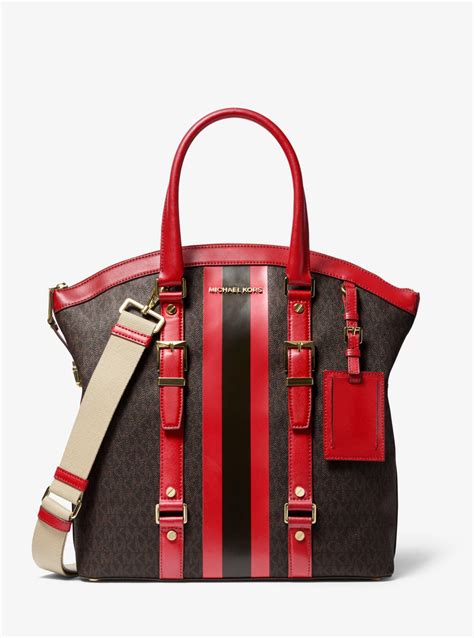 michael kors bedford travel dome tote|Bedford Travel Large Logo Stripe Dome Tote Bag .